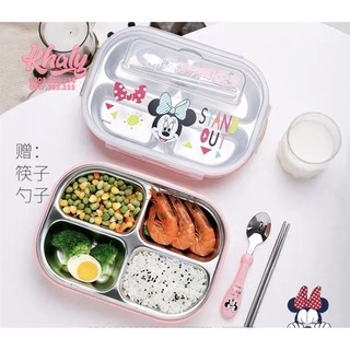 Khay ăn giữ nhiệt có 4 ngăn in hình chuột Minnie màu hồng siêu hot cho trẻ em, bé gái (Disney) - 118P8NMM1661