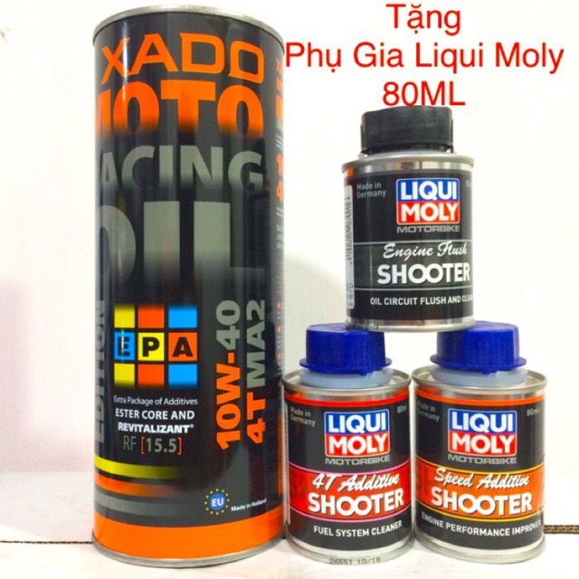 Combo Nhớt Xado Luxury Moto Racing Oil 10W-40 Tặng Phụ Gia Liqui Moly