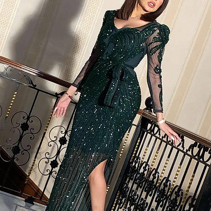 New 2020 European and American-Style Foreign Trade Fashion New Women's Dress Wish Amazon Sprinkle Gold Long Sleeve Sexy