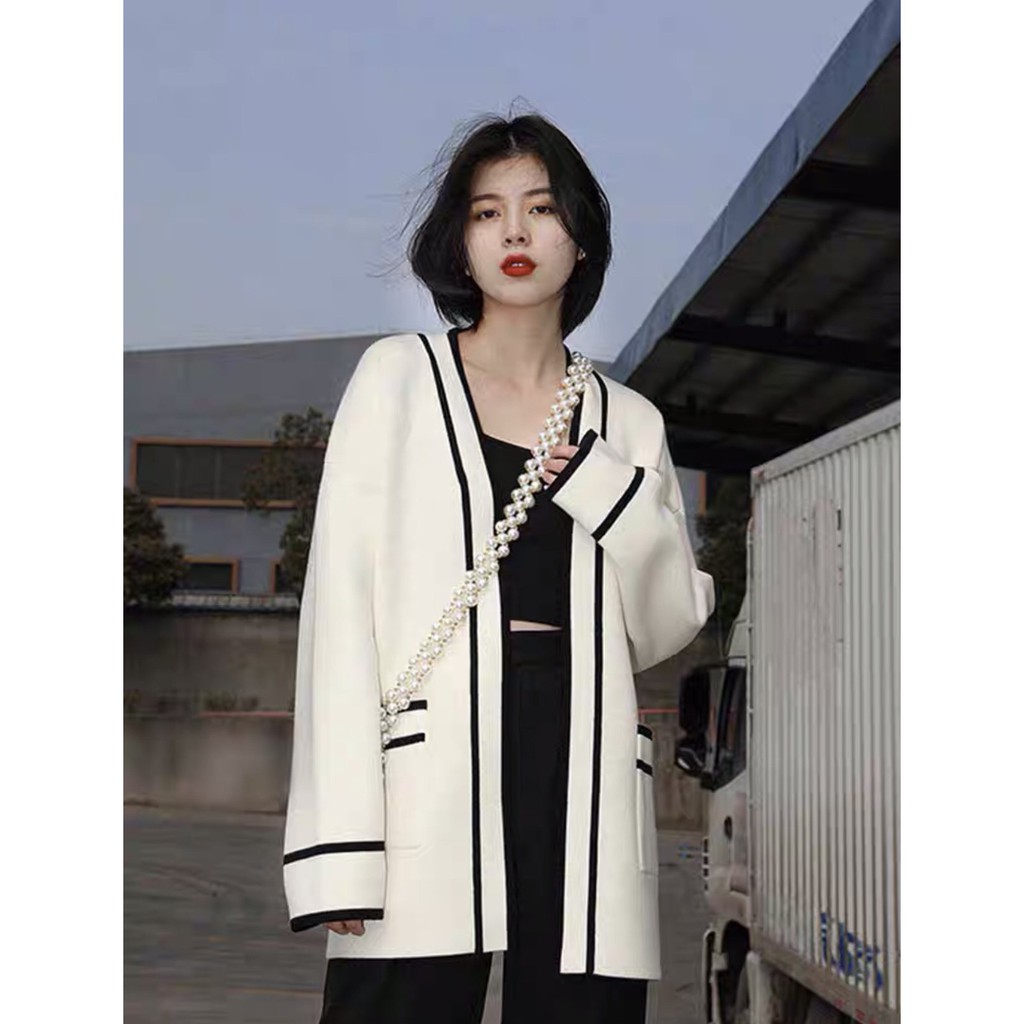 [Ảnh thật/Video] Áo khoác cadigan len form rộng viền 2 màu ulzzang - Áo cardigan Quảng Châu