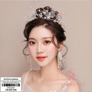 Vương miện cô dâu vải voan kèm bông tai