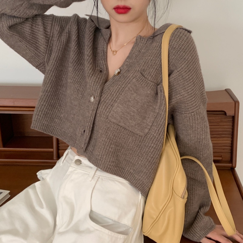 Áo khoác cardigan dệt kim tay dài phong cách retro thời trang cho nữ