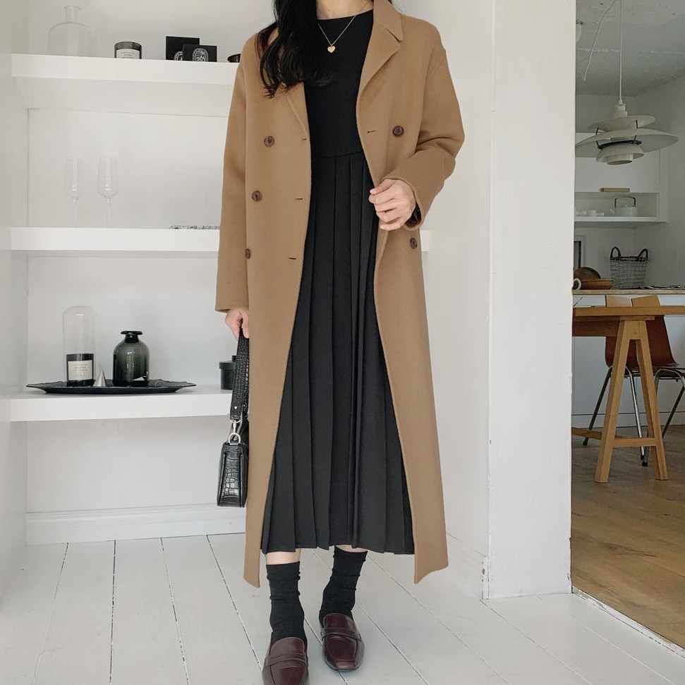 Đầm midi màu trơn cổ tròn dài tay dễ thương 32352 | BigBuy360 - bigbuy360.vn