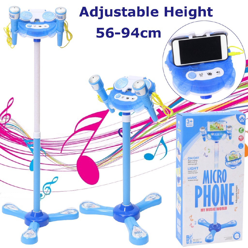 New Kids Music Play Toys Set Adjustable Stand With 2 Microphone