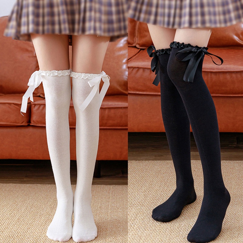 Youyo Vớ Dài Qua Gối Vải Satin Phối Ruy Băng Nơ Phong Cách Harajuku Anime Lolita Cho Nữ