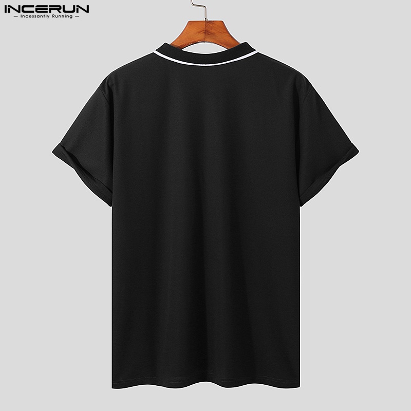 INCERUN Áo Thun Polo Ngắn Tay Màu Sắc Đơn Giản Cho Nam