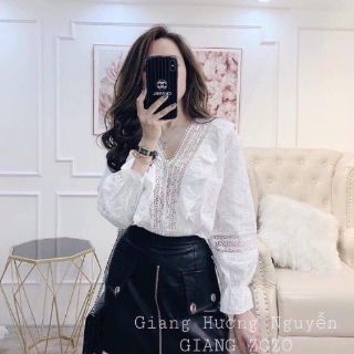 Áo tay dài pha ren trắng