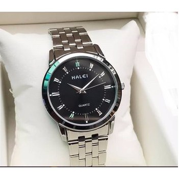 ĐÔNG HỒ NAM NỮ HALEI DÂY TRẮNG MẶT ĐEN SANG TRỌNG