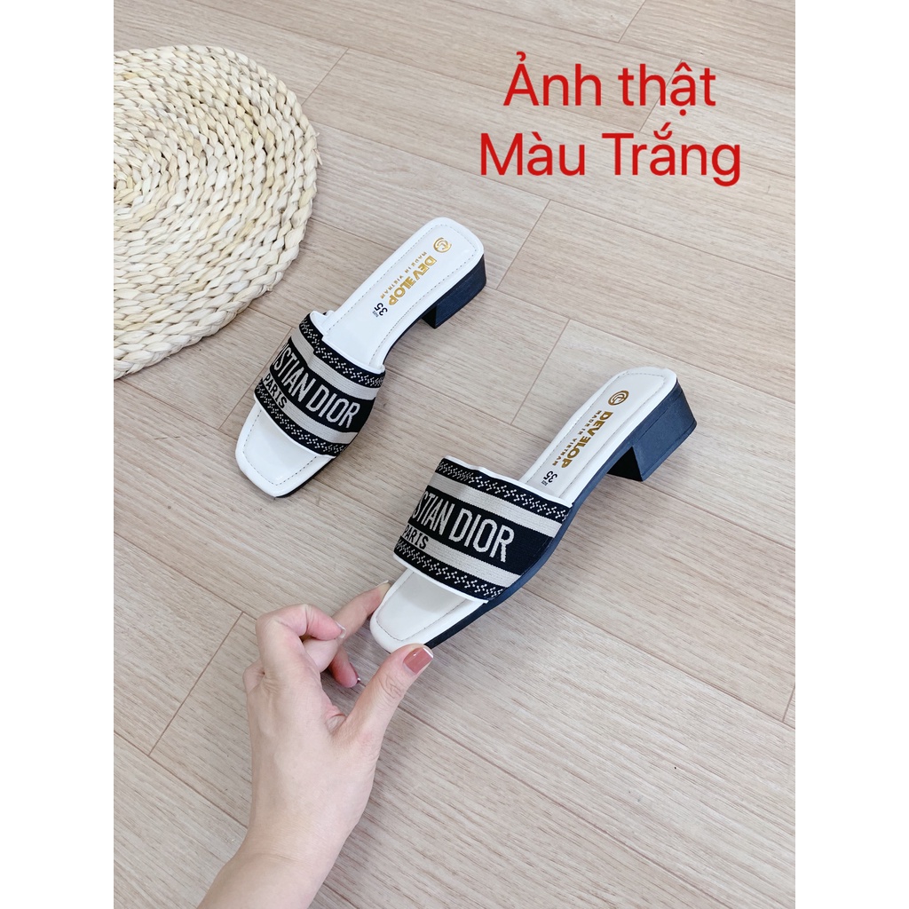 Dép lê nữ gót 3 phân lót bóng quai chữ thêu