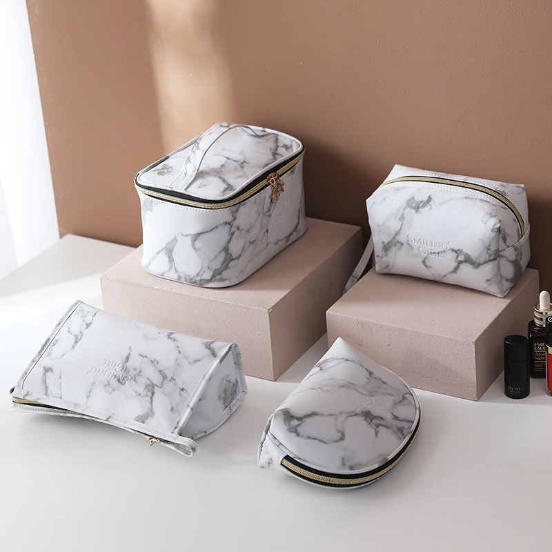 Túi Đựng Mỹ Phẩm Da pu Chống Thấm Nước Họa Tiết Đá Hoa Cương Phong Cách Hàn Quốc