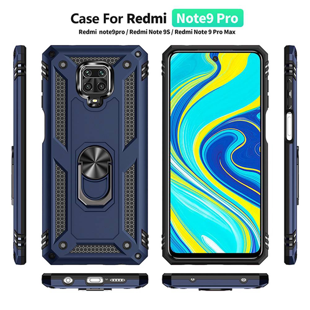 Ốp điện thoại PC cứng có giá đỡ dạng nhẫn chống sốc cho Xiaomi Redmi Note 9S/9 Pro Max