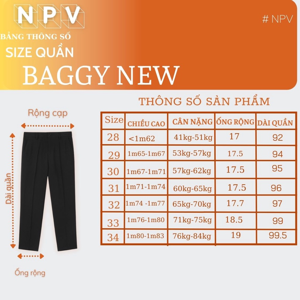 Quần baggy nam ống rộng NPV vải lụa hàn co giãn, không nhăn không xù loại quần tây âu Premium thời trang