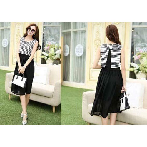 Đầm voan phối áo Croptop