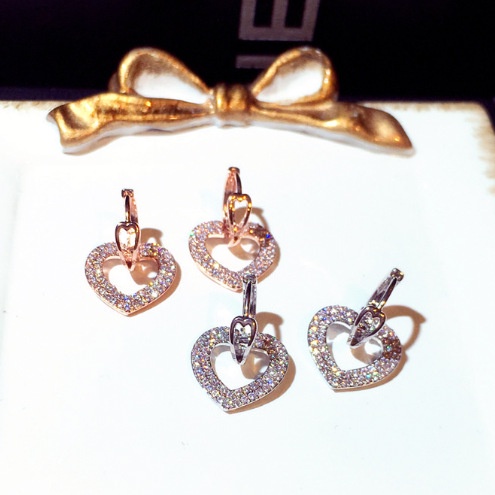Bông tai mạ vàng 18k hình trái tim đính đá zircon đơn giản