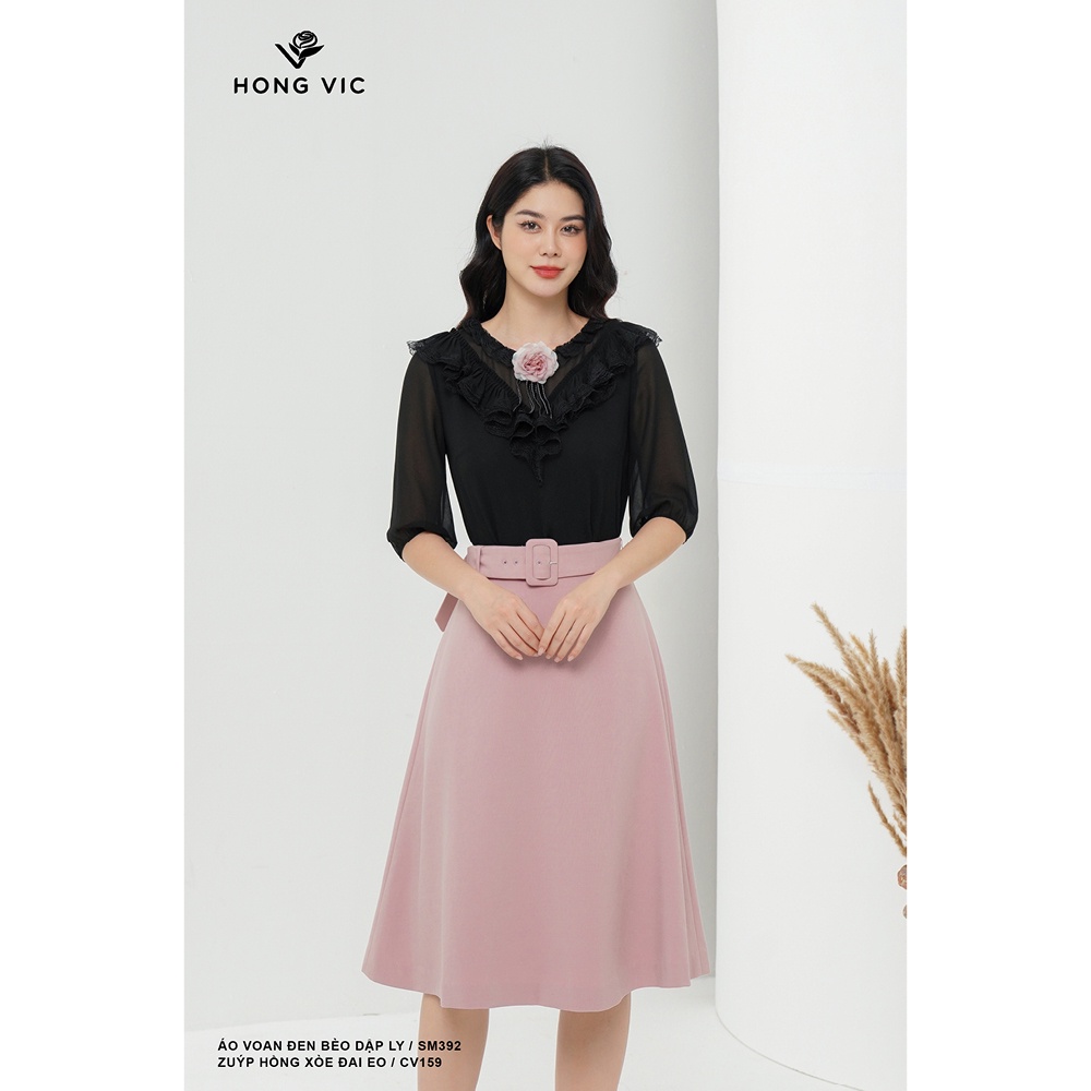Chân váy nữ Hong Vic hồng xòe đai eo CV159