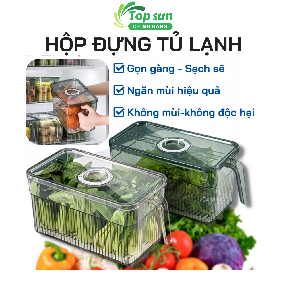 Hộp nhựa đựng thực phẩm, hộp bảo quản thực phẩm tủ lạnh trong suốt có khay lót đáy và tay cầm tiện lợị
