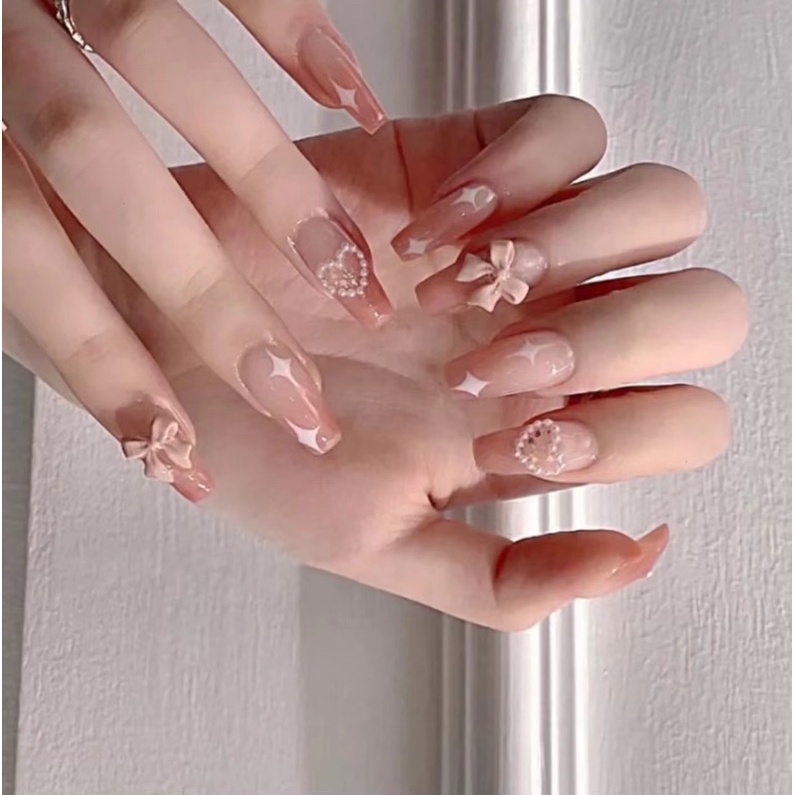 Set 24 móng giả D387 đính đá cao cấp ( Tặng kèm keo và dũa )