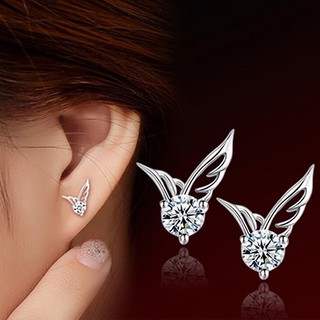 Xả hàng -  Đôi bông tai xỏ lỗ hình đôi cánh thiên thần đính đá xinh xắn cho nữ