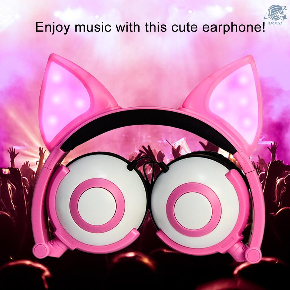 BF LX-X109 Foldable Fox Ear Headphones Flashing LED Lights for PC Laptop 3.5mm AUX Over-ear Headset Adjustable Headband Kids Earphone