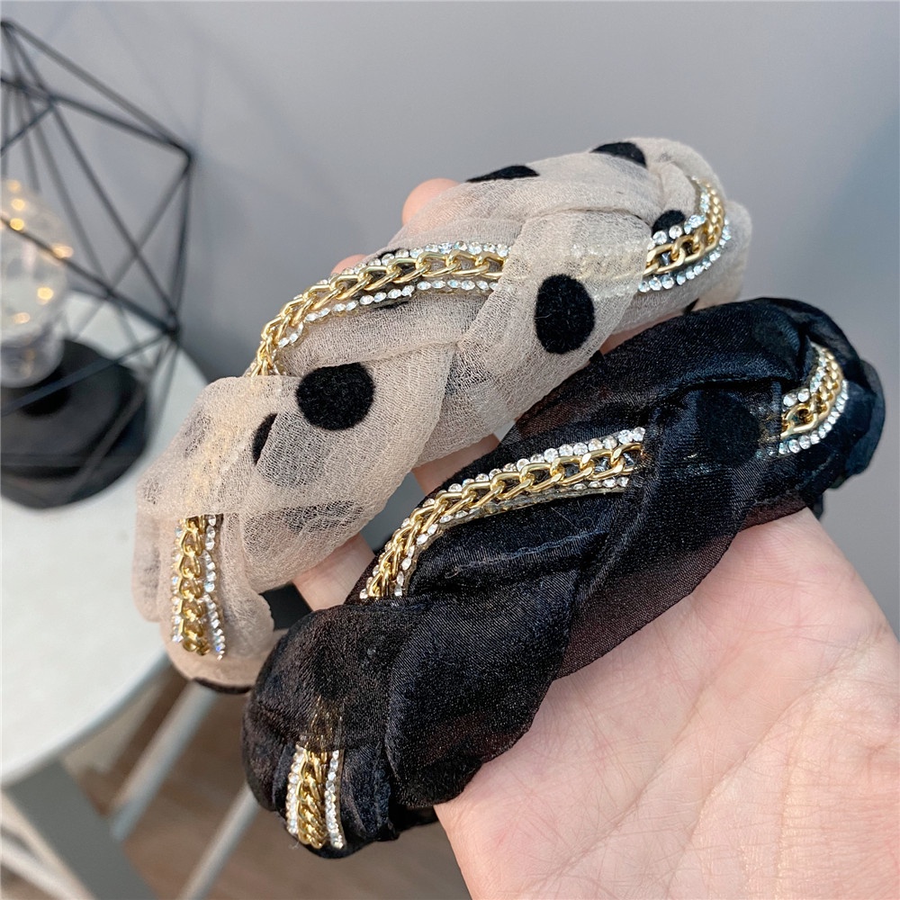 Băng Đô Bện Dây Họa Tiết Chấm Bi Phong Cách Pháp Cổ Điển Dành Cho Nữ