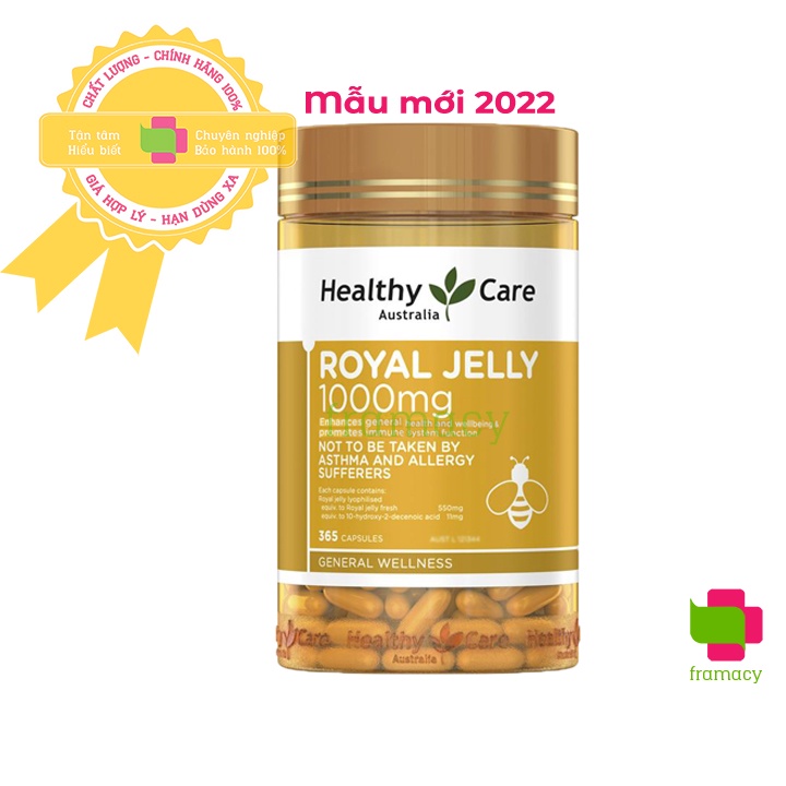 Sữa Ong Chúa Healthy Care Royal Jelly 1000mg, Úc (365 viên) làm đẹp da, cải thiện nội tiết, chống lão hóa