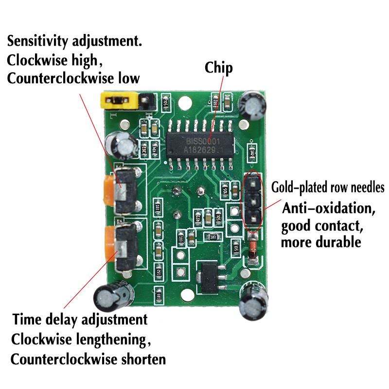 HC-SR501 Điều chỉnh Mô-đun cảm biến chuyển động PIR hồng ngoại nhiệt điện IR cho arduino cho bộ dụng cụ pi mâm xôi HC-SR501 Điều chỉnh mô-đun PIR hồng ngoại nhiệt điện Hồng ngoại mô-đun cảm biến chuyển động