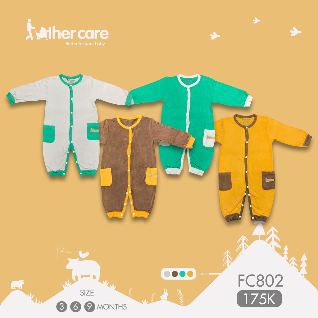 Body sơ sinh DT FatherCare Cài giữa - Trơn phối Túi FC802