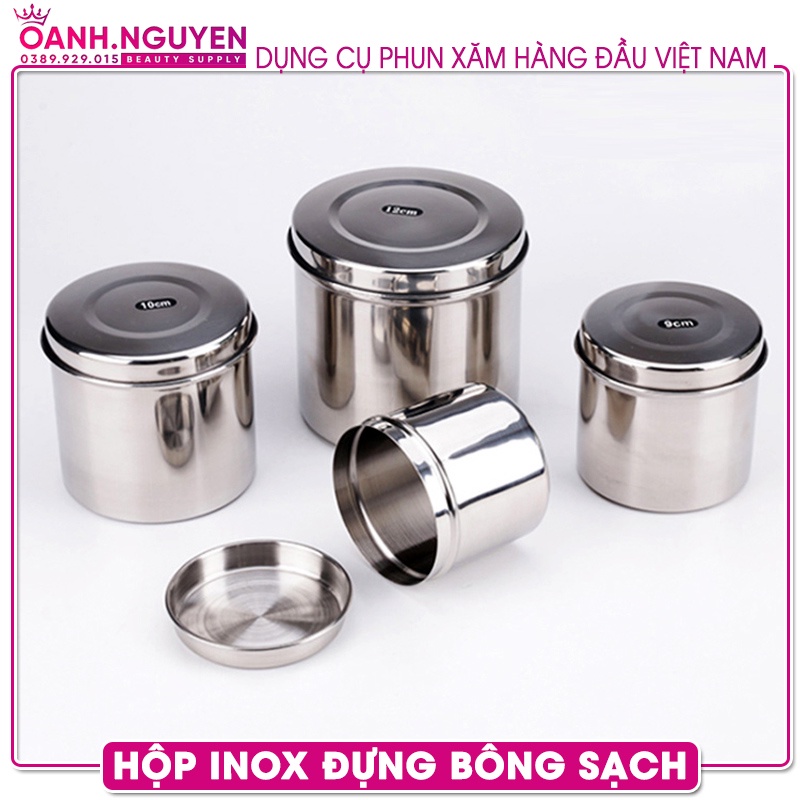 Hộp Inox Đựng Bông, Kim Ngòi Phun Xăm