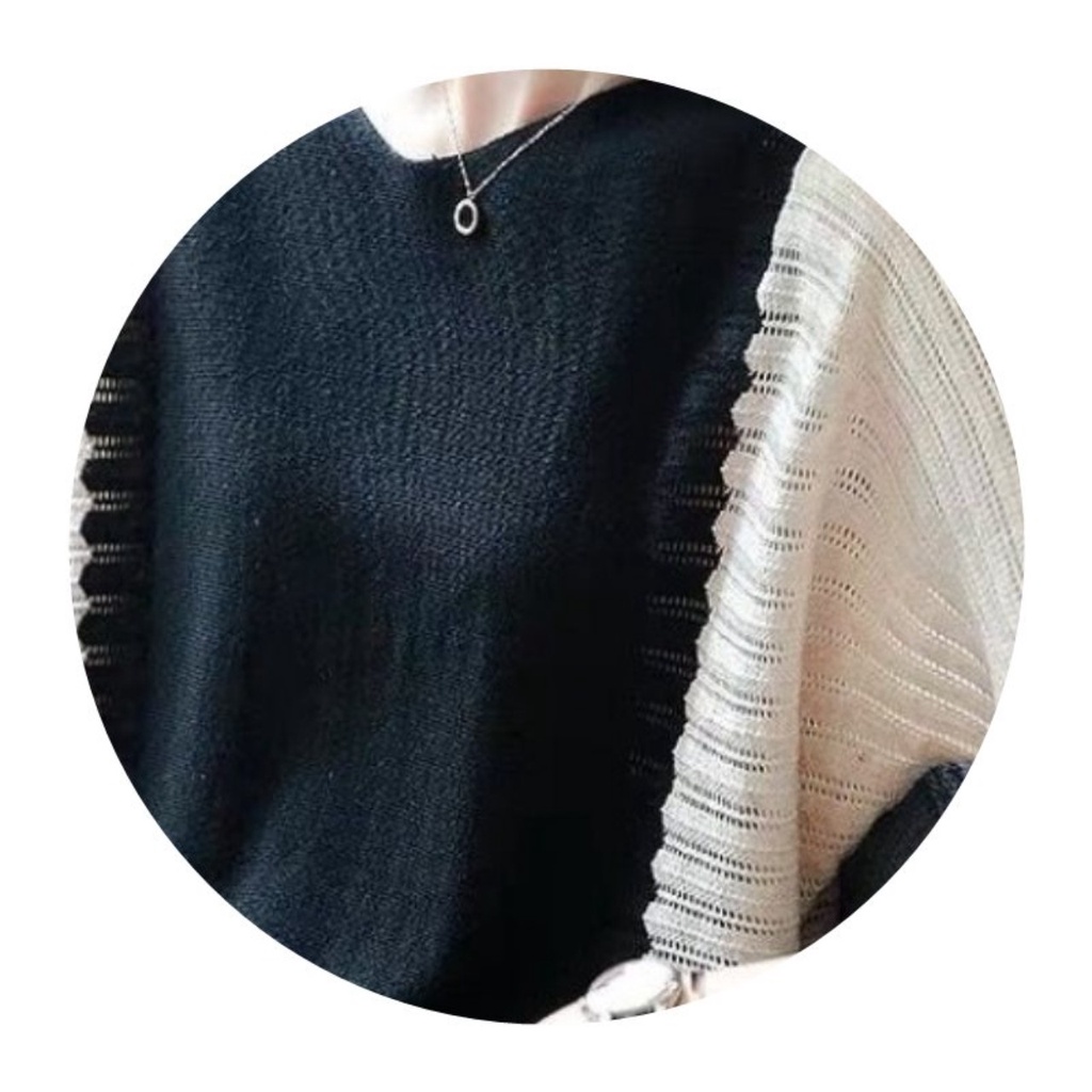 Áo len dệt kim tay lỡ mỏng trơn màu cổ chữ V Al33