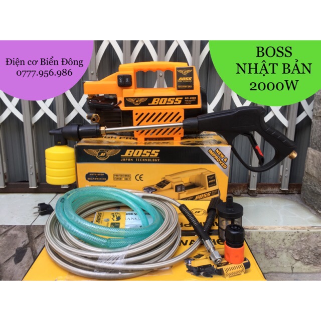 Tặng bình tạo bọt và ống nối dài súng Máy rửa xe thương hiệu BOSS NHẬT BẢN 2000W cao cấp JAPAN