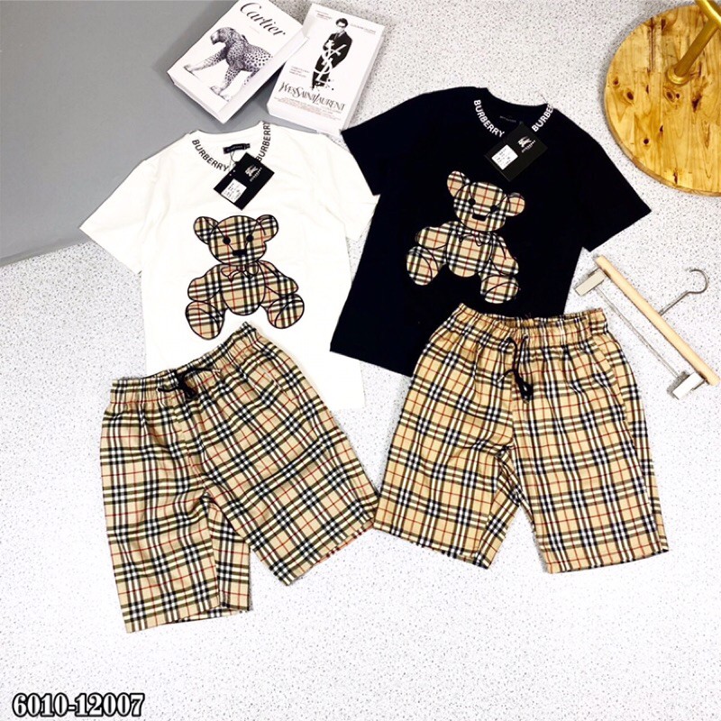 Bộ Hè BBR Gấu Kẻ Caro Cổ Bo Dệt Chữ