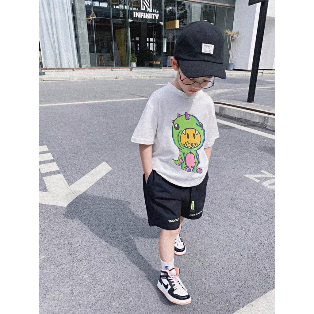 Áo thun tay lỡ Drew khủng long cho bé , áo thun bé trai bé gái unisex chất liệu cotton cao cấp , Kid_genZ