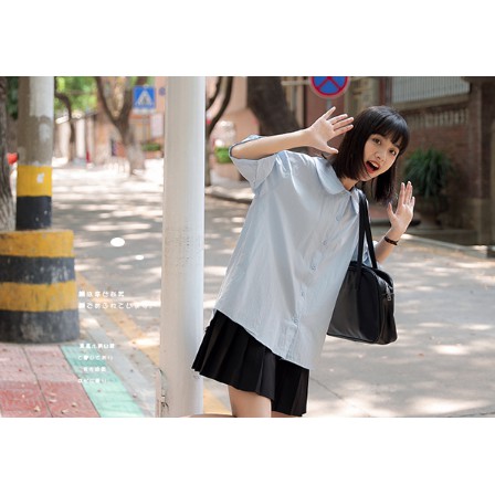 Áo sơ mi hàn quốc A.217, áo sơ mi trơn cổ bèo cộc tay hai màu cực xinh | BigBuy360 - bigbuy360.vn