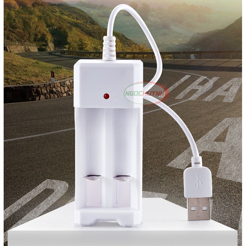 Bộ sạc 2 khe pin AA/AAA đa năng đầu USB
