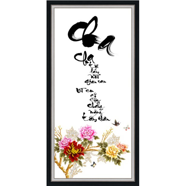 Bộ 2 tranh dán tường HD thư pháp Cha Mẹ HCha_Me_05 phủ kim sa nhiều kích thước