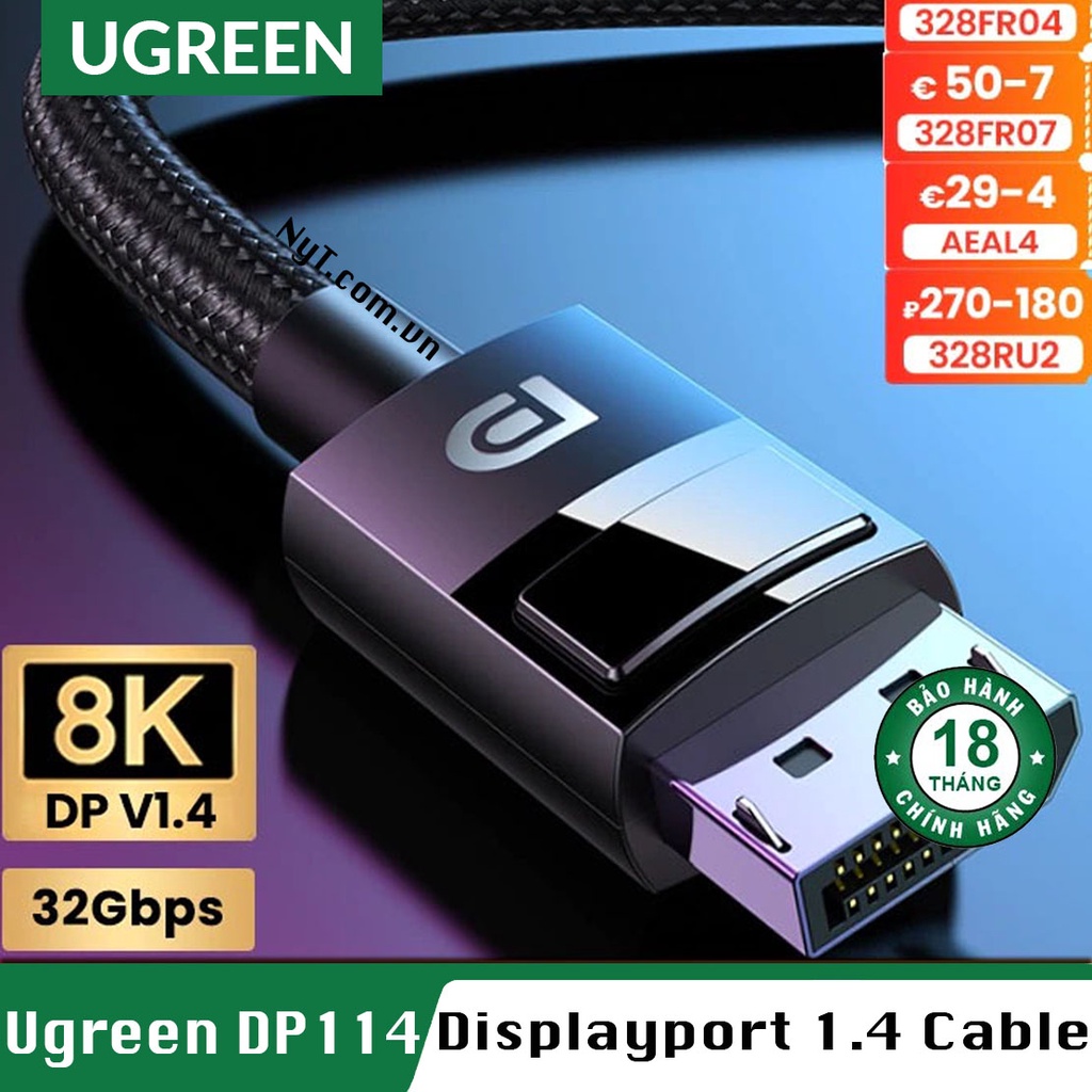 Dây DisplayPort 1.4 Hỗ trợ 4K 144Hz Bện Lưới cao cấp UGREEN DP107 DP114 - BH 18T Chính Hãng