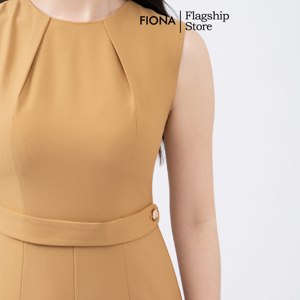 Đầm ôm nữ Fiona, Váy body sát nách xẻ xếp ly thân trước đính cúc trang trí F451082