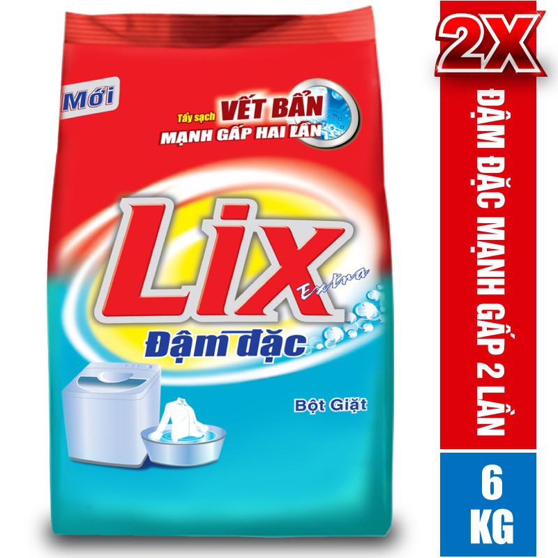  Bột Giặt LIX Extra Đậm Đặc 6Kg ED010 - Tẩy Sạch Vết Bẩn Mạnh Gấp 2 Lần