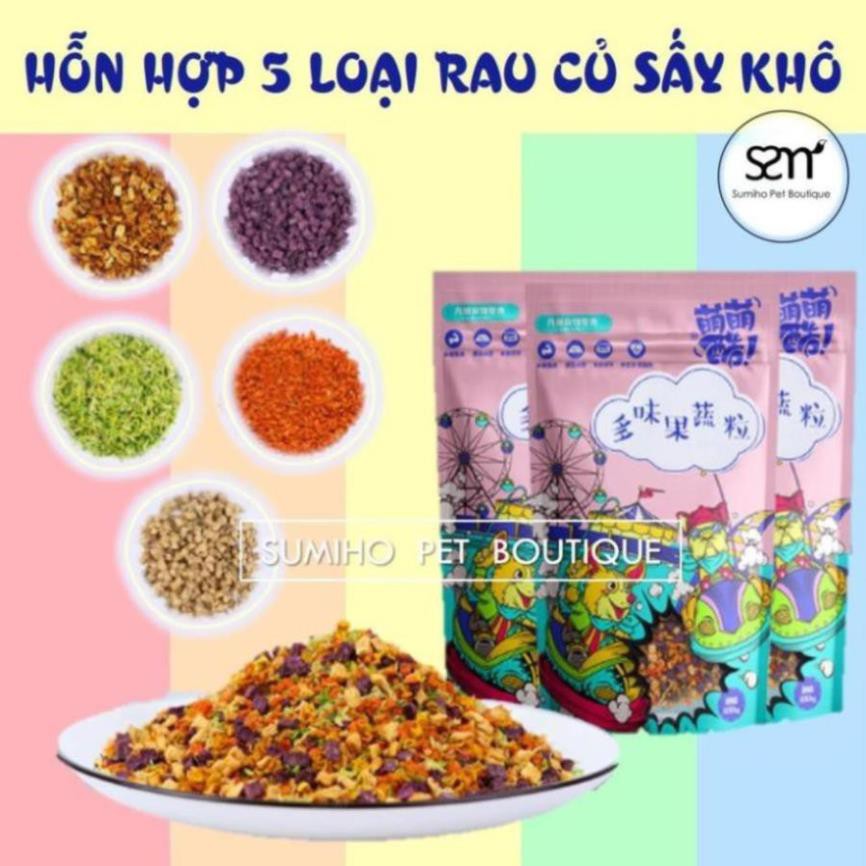 Rau củ sấy khô cho chó mèo Sumiho (Khoai, bắp cải, bí đỏ, cà rốt, bông cải) dùng trộn cơm hoặc hạt