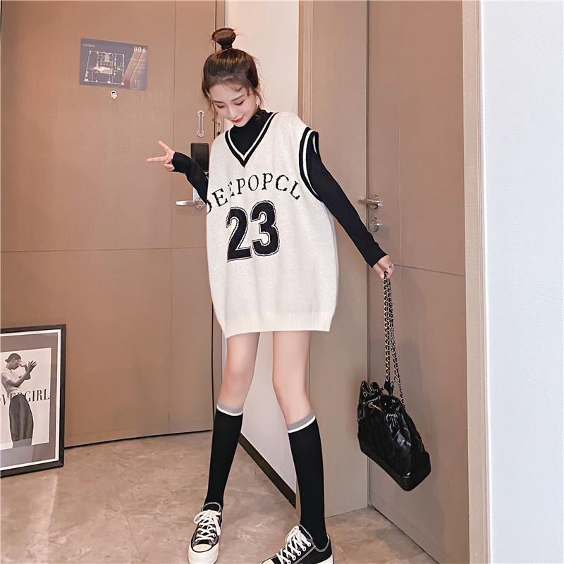 Áo Dệt Kim Sát Nách Dáng Rộng Cổ Chữ V Phong Cách Hàn Quốc Cho Nữ