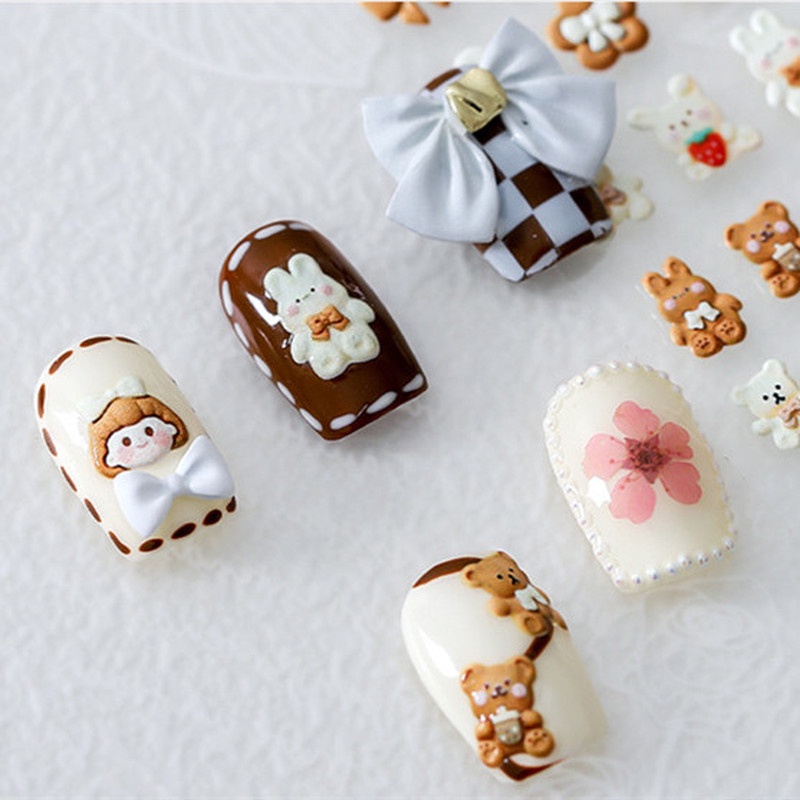 1 Tờ Miếng Dán Móng Tay Dập Nổi Hình Gấu Hoạt Hình 5D Dễ Thương Chống Thấm Nước Trang Trí Móng Tay DIY