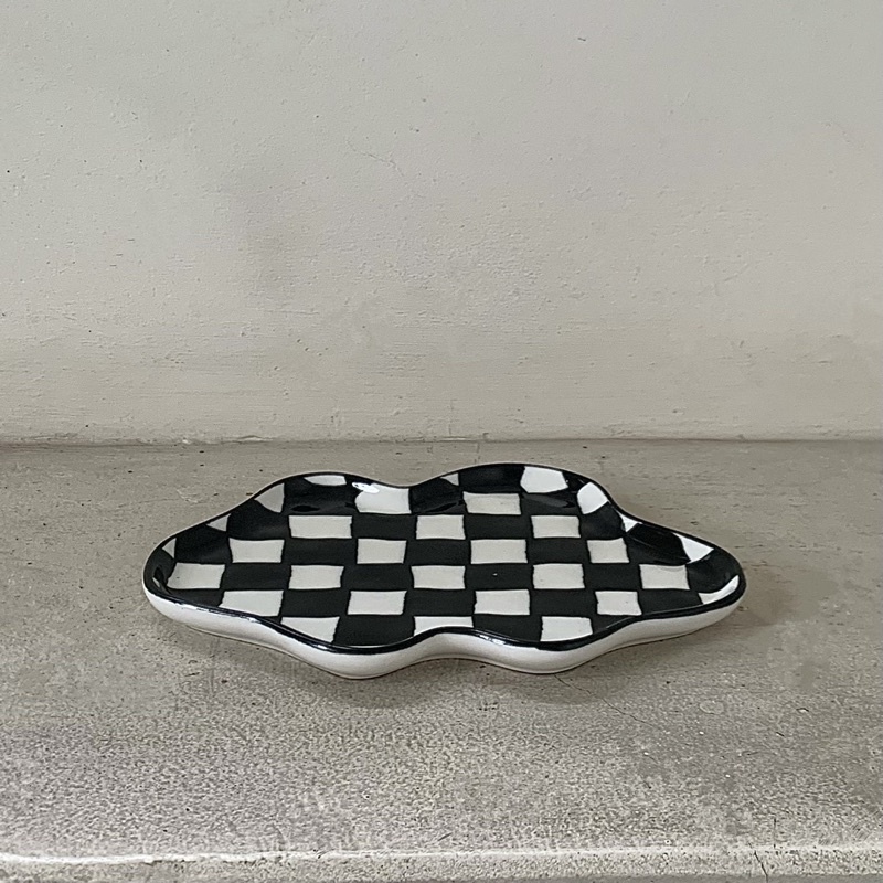 Khay sứ/Đĩa sứ CHECKERED TRAY - Khay trang trí đĩa sứ kẻ caro