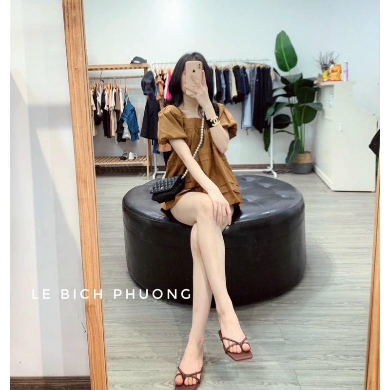 SNU200 - SET NỮ ÁO XẾP TẦNG CỔ VUÔNG MIX SOOC ĐEN | BigBuy360 - bigbuy360.vn