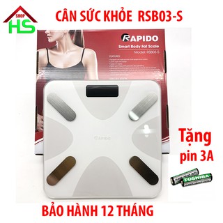 Cân sức khỏe RAPIDO RSB03-S Kết nối Bluetooth, mặt kính cường lực - giúp theo dõi mọi chỉ số sức khỏe