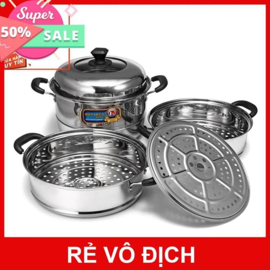 Nồi hấp 3 tầng đường kính 28cm dùng trên mọi loại bếp, Nồi hấp xửng hấp kiêm nồi luộc gà Inox 3 tầng