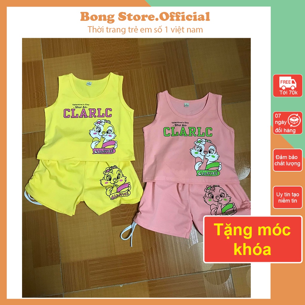 Bộ quần áo trẻ em mùa hè, bộ ba lỗ cho bé gái mặc nhà, đồ bộ bé gái CLARLC vải cotton từ 7Kg đến 17Kg B0001 BONG STORE