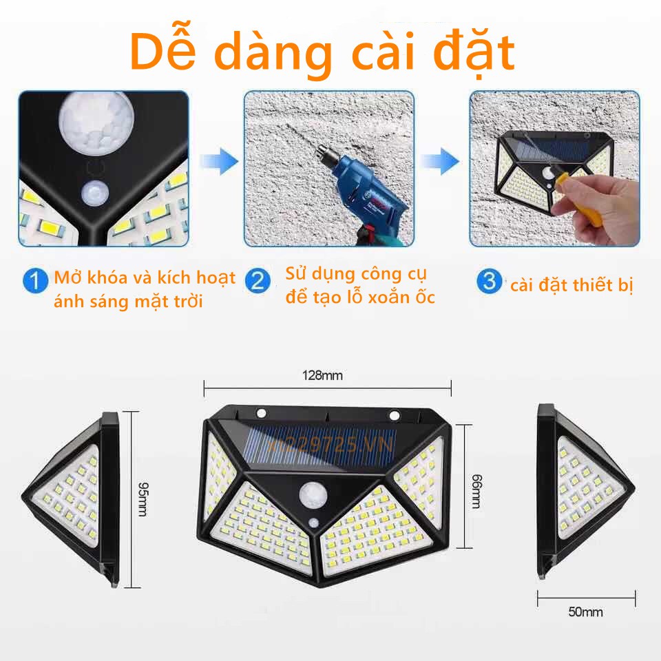 Ba chức năng 30 100LED Cảm biến ánh sáng mặt trời trên tường Ánh sáng sân vườn Ánh sáng năng lượng mặt trời Ánh sáng LED Ánh sáng ngoài trời Ánh sáng tường không thấm nước Đèn LED cung cấp ánh sáng điểm