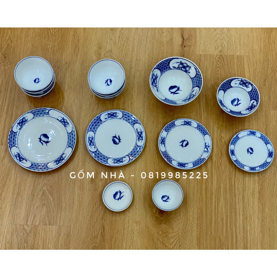 Set/bộ bát đĩa cúng vẽ hoa tranh