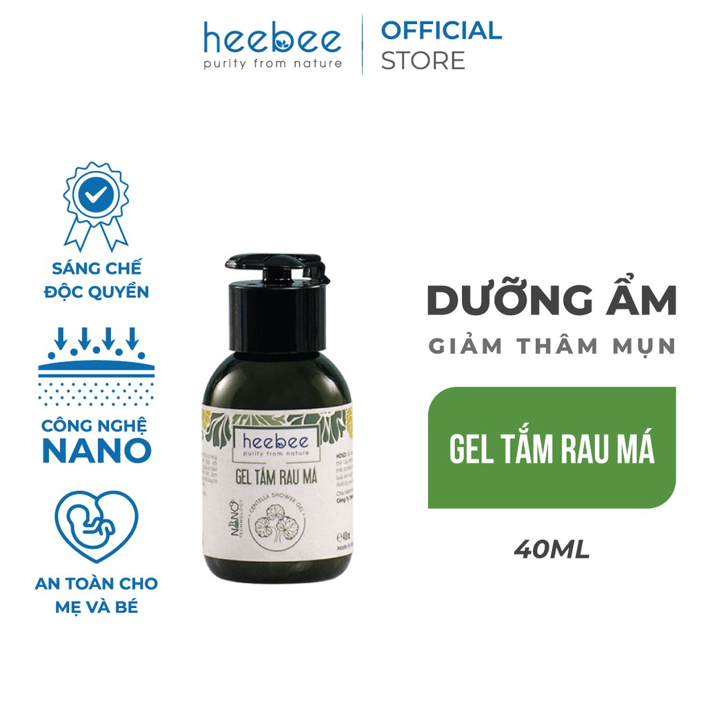 Gel tắm Rau má Heebee dưỡng ẩm mềm mịn cho mẹ và bé, ngừa rôm sẩy, mẫn ngứa 40ml