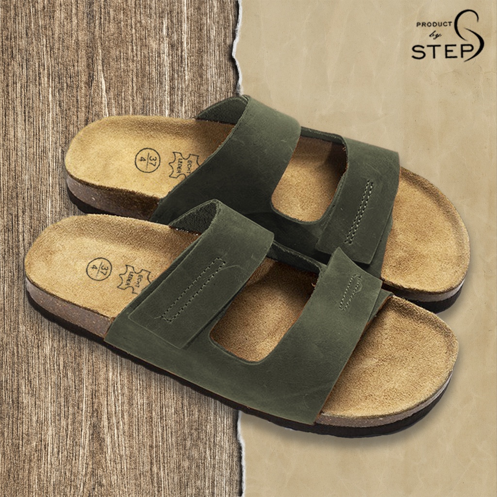 Dép đế trấu Unisex Da quai dập chỉ nổi